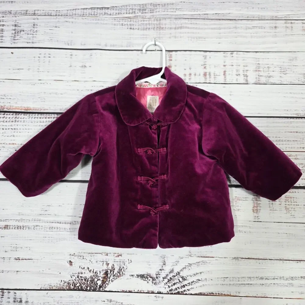 VTG Baby Gap 3-12 Months Purple Velour Mandarin Toggle Jacket